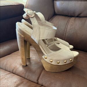 Bakers Cream Platform High Heel Sandals with Gold Studs